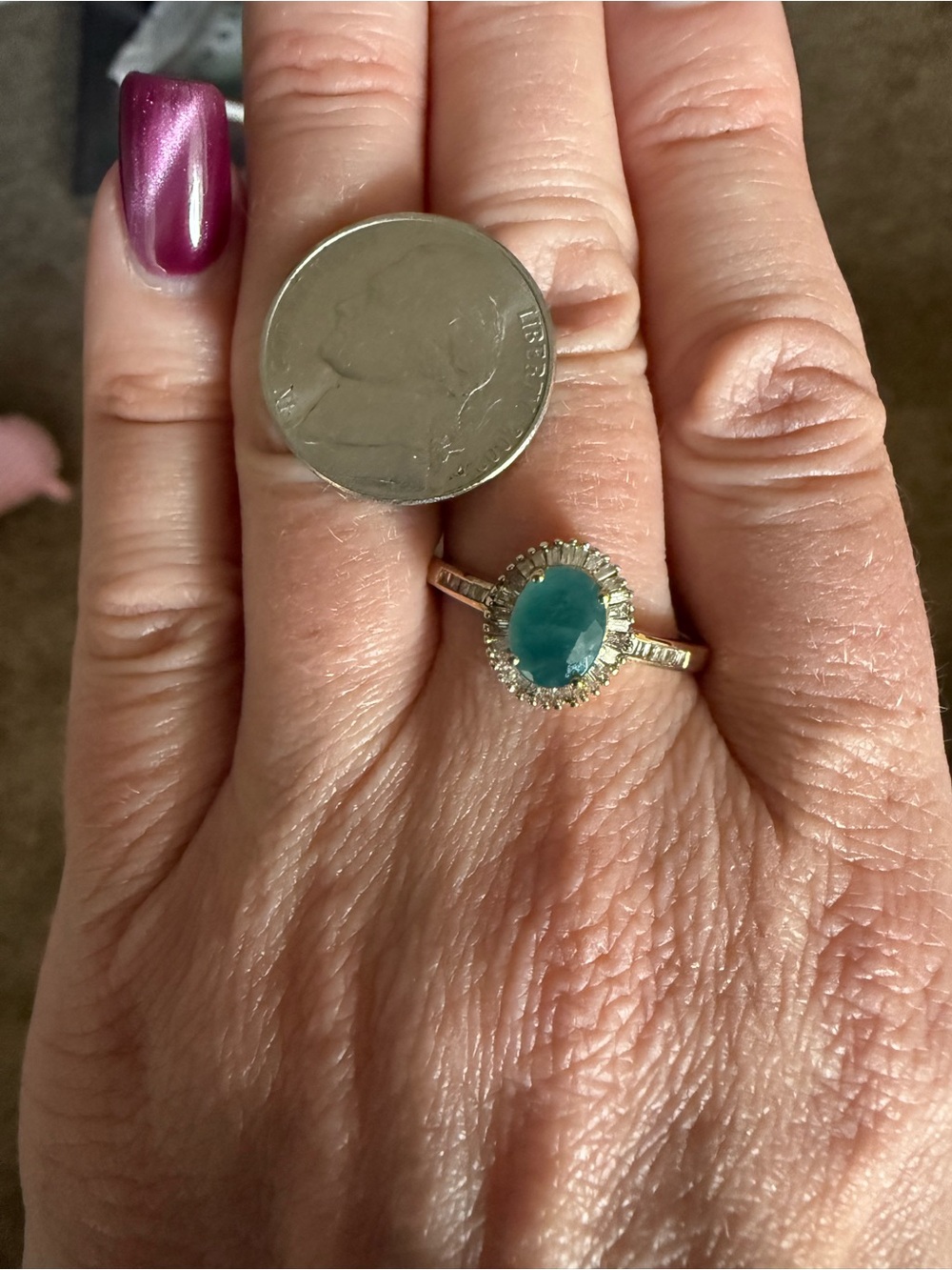 Oval Grandidierite and Diamond Halo Ring in 10kt Yellow Gold - Picture 4 of 5